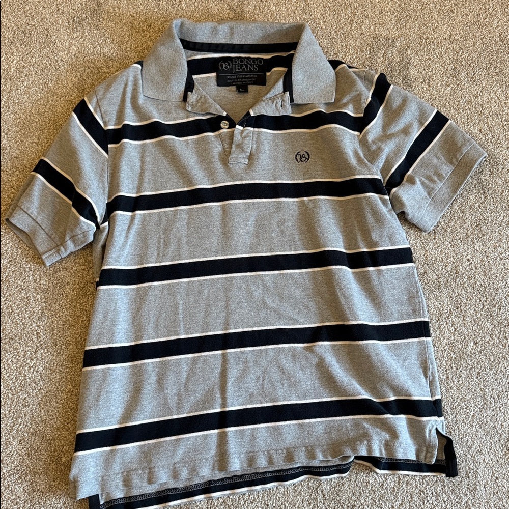 BONGO Gray and Black Striped Polo
